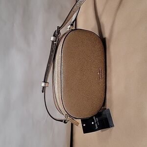 kate spade Glimmer Oval Camera Bag, Gold with Glitter, Crossbody, NEW with Tag